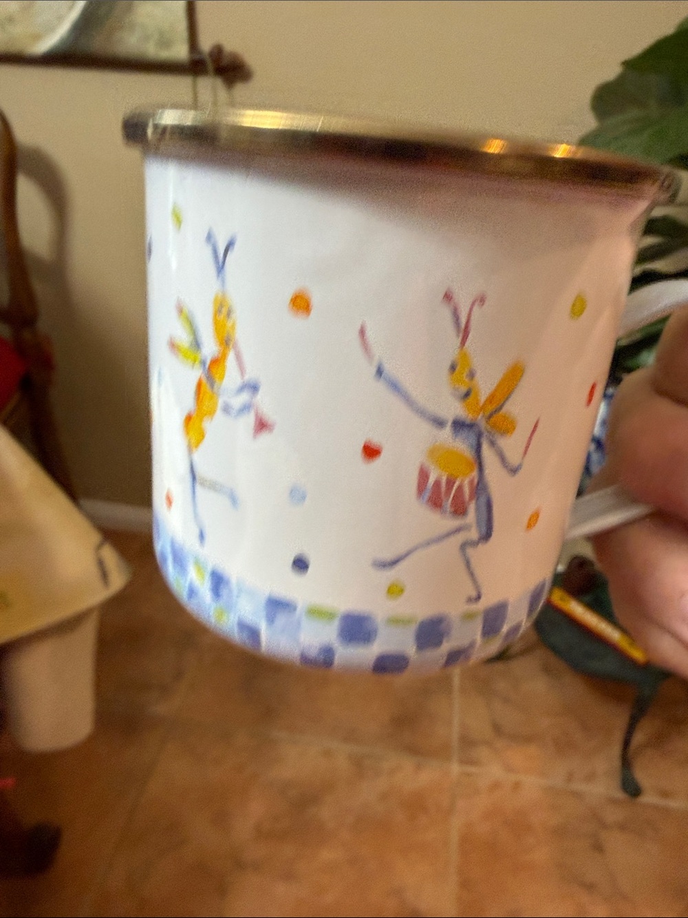MacKenzie-Childs White and blue kids Dinner Plate  , bowl and cupwith Gold Rim - Picture 7 of 10
